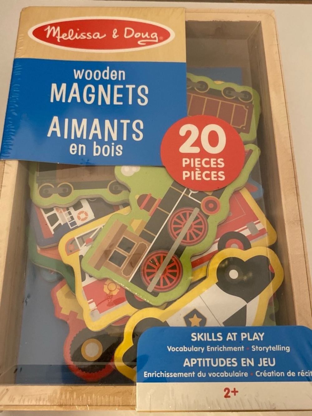 Melissa & Doug Wooden Vehicle Magnets - 20 Pieces & Wood Box